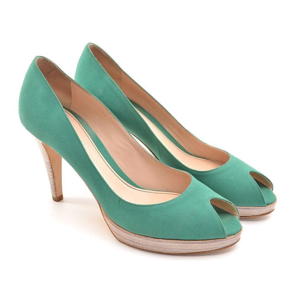 Martin Clay Green Canvas Peep Toe Platform Pumps 39